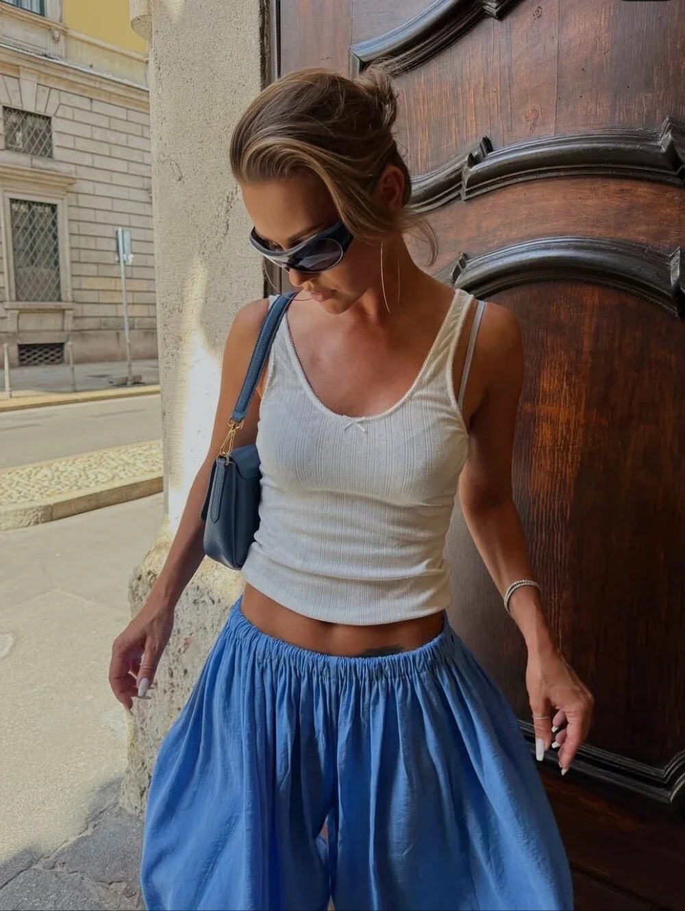 Zara NWT flowy volume pants blue